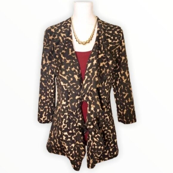 Calvin Klein Animal Print Ruffled Jacket Tan Black 4 Small - Picture 2 of 10